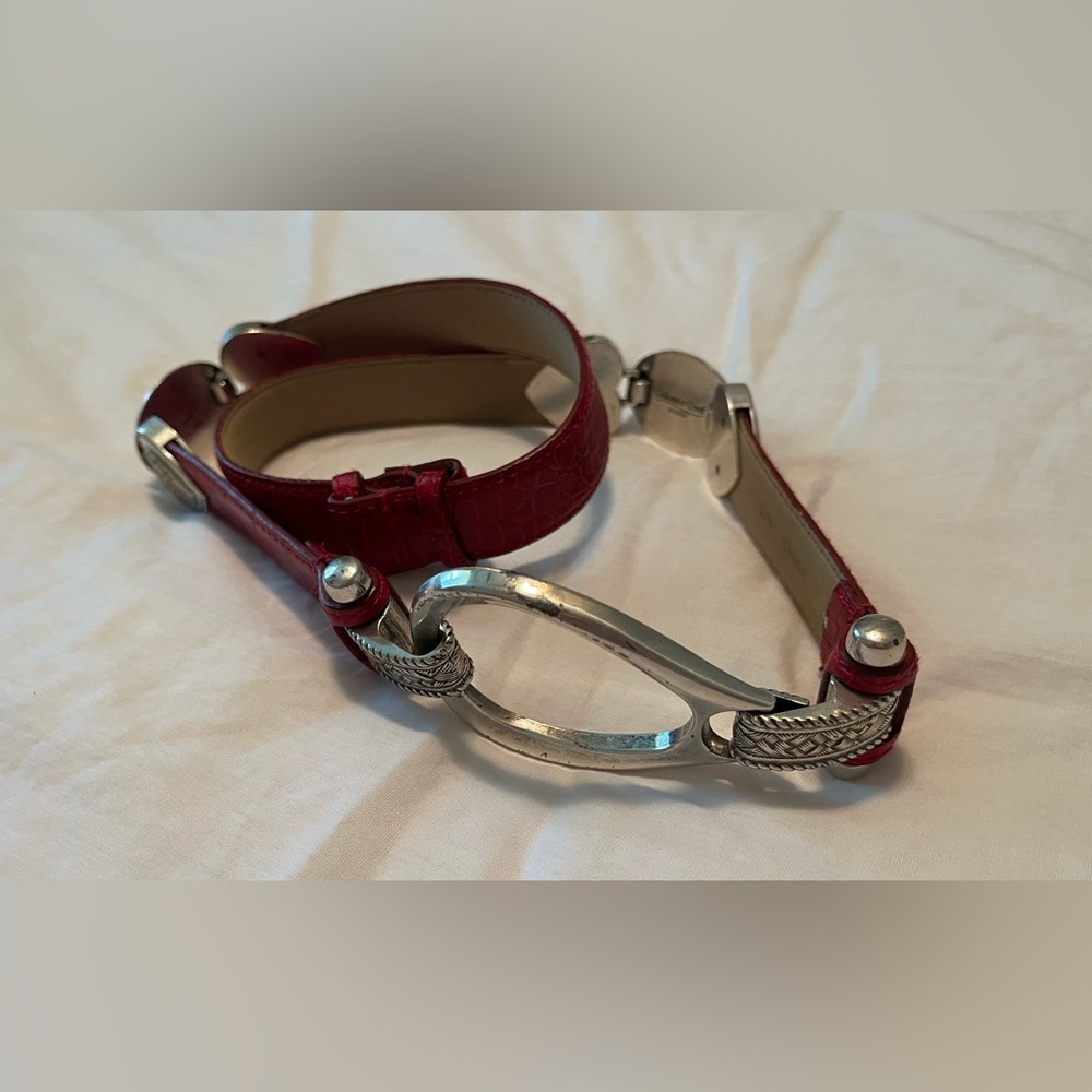 Coldwater Creek 2008 Red Leather Embossed Silver Hardware Belt S/M